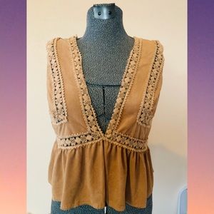 Brown Suede Boho Chic Peplum Top